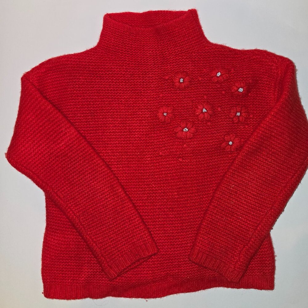 Il Gufo  Girls Red Merino Wool Sweater with Flowers